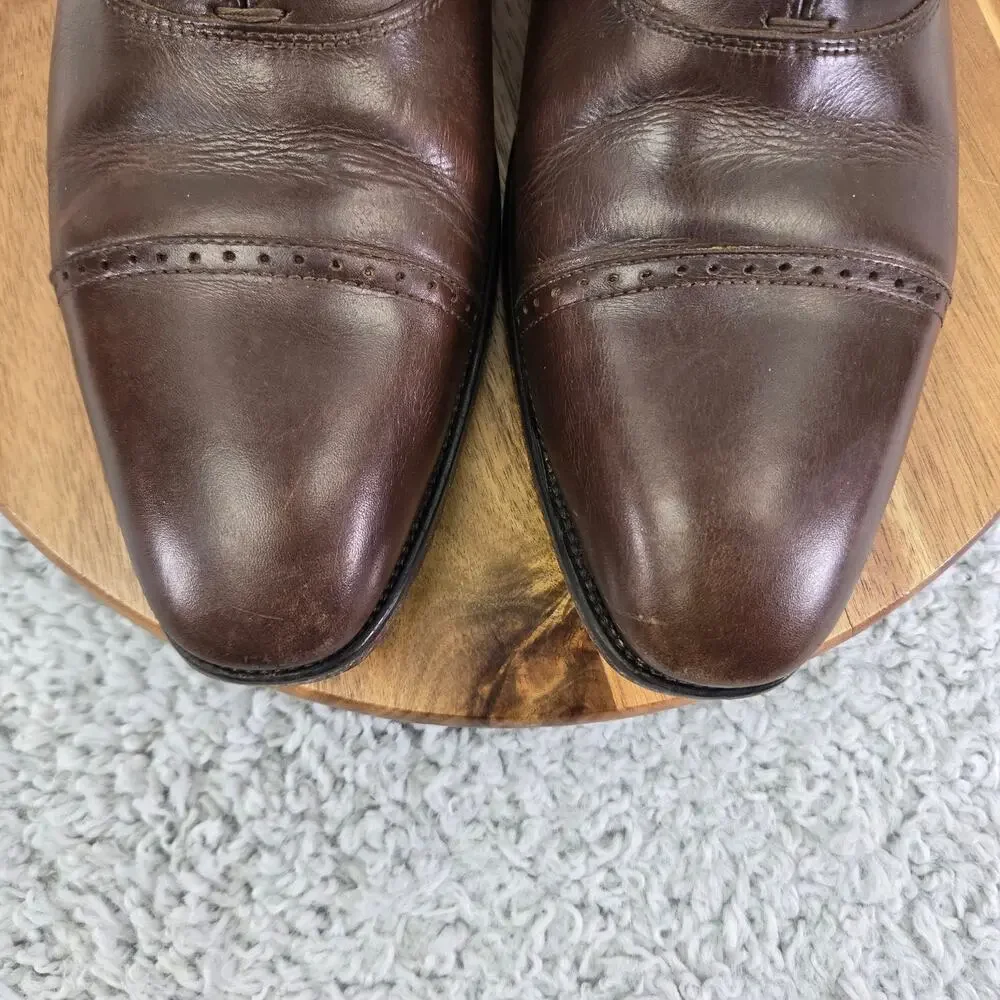 Jack Erwin Mens 11.5 Brown Leather Business Casual Cap Toe Oxford Dress Shoe